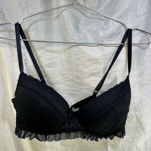 SAKI Silver Women Underwire Push Up Lace Padded Bra Black Size L